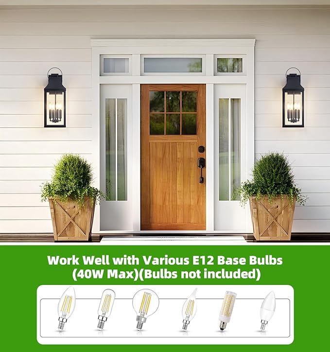 tewei 22'' Large Outdoor Wall Light, Porch Light Outdoor Wall Sconce Lantern, 4-Light Modern Black Exterior Lighting Fixture Wall Mount, Outside Light for House Garage, 1-Pack