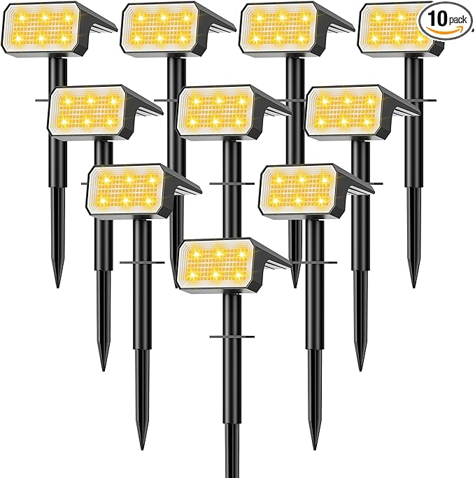 Solar Spot Lights Outdoor, [10 pack/118 LED] 4 Modes Auto On/Off Solar Landscape Spotlights, Ip67 Waterproof Solor Powered Pathway Lights for Outside Yard Garden Walkway Tree Patio (Warm White)