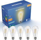 Jensense Edison LED Light Bulbs 8Watt Dimmable, 2700K Warm White, E26 Base, 60W Equivalent, Vintage Style, 800lm, CRI 90, Clear Glass, 24 Pack