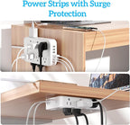 Flat Plug Power Strip Surge Protector with 12 AC Outlets 6 USB Ports 3 Side Multi Plug Outlet Extender 10 Ft Extension Cord for Home Office Kitchen Dorm Wall Desk Charging Station ETL Listed