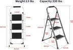 3-Step Ladders Folding Step Stool with Anti Slip Pedal and Handgrip Portable Sturdy Ladder for Home & Office 330 Lbs Silver Grey