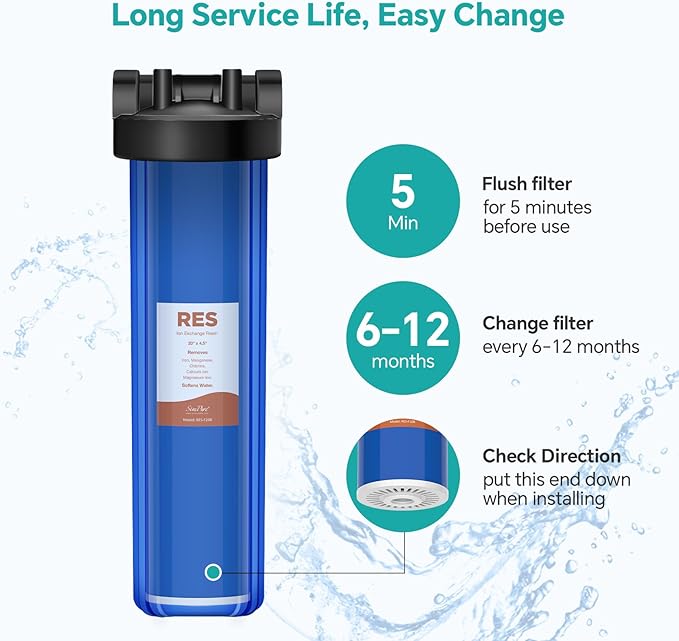 SimPure 20" x 4.5" Cation Exchange Resin Filter, Whole House Water Softening Filter Cartridge for DB20P, DB20P-3 (2 Pack)