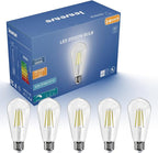 Jensense Edison LED Light Bulbs 8Watt Dimmable Light Bulbs 5000K Daylight White, E26 LED Bulb 60watt Equivalent, Vintage Bulbs 800lm CRI 90 Clear Glass 24 Packs