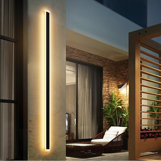 Aipsun Porch Wall Lights 71 inch Long Strip Modern Outdoor Wall Light Fixture 1 Pack, 50W Black Wall Mount Lighting Sconce Exterior Lights Wall Sconce 3000K for House Living Room Corridor