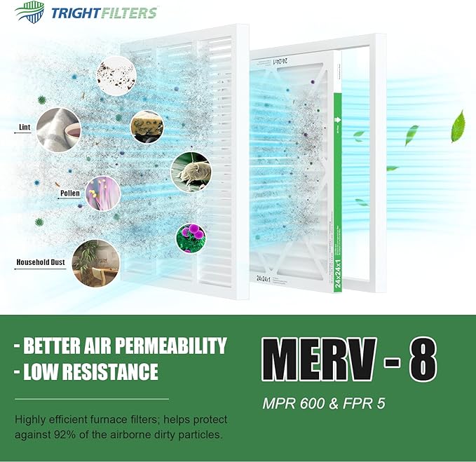24x24x1 Air Filter 4 Pack, MERV 8 Pleated Dust Defense Air Filters Replacement Air Conditioner HVAC AC Furnace Filter, Durable and Lightweight