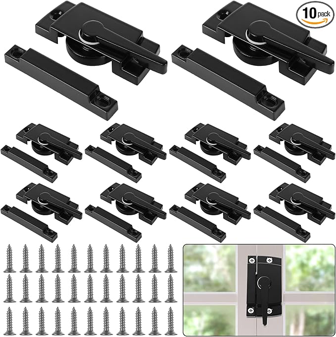 10 Pack Window Sash Locks, Cam Action Window Locks for Double Hung Window Latches Replacement, Black Sliding Window Parts and Hardware Latch Lock for Vertical and Horizontal Sliding Windows