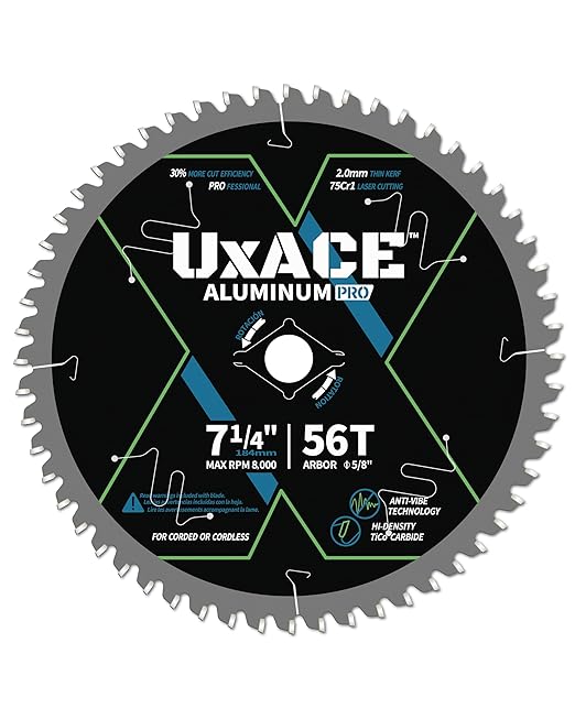 7-1/4-Inch 56-Tooth Circular Saw Blade, 5/8-Inch Arbor, Aluminum, Non-Ferrous Metal Cutting Blade, Carbide Tip, Thin Kerf, for Medium Aluminum, Plastic, Composite