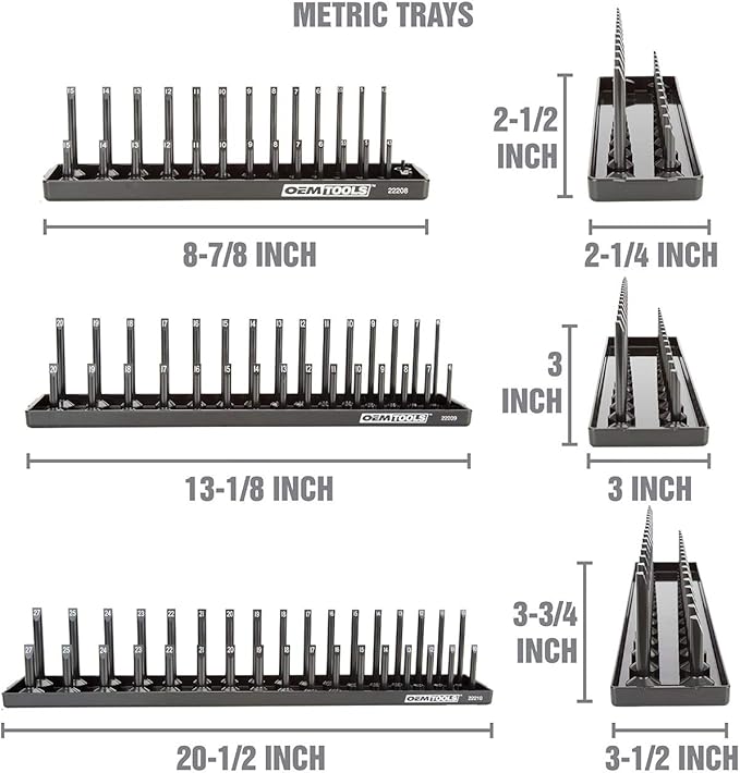 OEMTOOLS 22233 Tool Storage Organizer for SAE and Metric Socket, 6PC Socket Organizers for 1/4", 3/8", and 1/2" Drive Sockets, Optimize Toolbox Organization