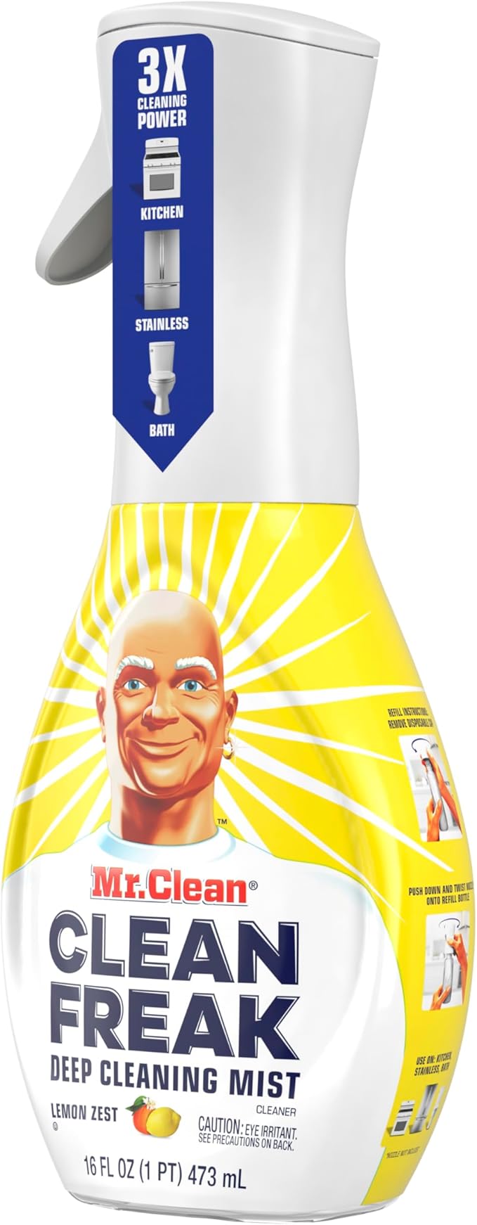 Mr. Clean Clean Freak Multi Surface Cleaning Spray, Deep Cleaning Mist Starter Kit and Refill Bundle, Lemon Zest Scent, 64 fl oz