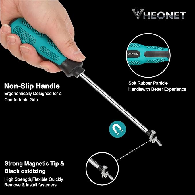 Magnetic Screwdriver Sets 6 PCS, Screwdriver Set with Small Box,Flat Head Phillips Screwdriver, Non-Slip Cushion Grip for Repair Home Improvement,Green & Black