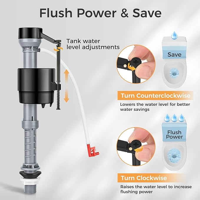 Universal Toilet Flusher Replacement Kit, Toilet Fill Valve Replacement Kit, Toilet Parts Inside Tank Kit, Adjustable, Quiet and Easy to Install (2-Pack)