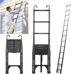 JADDUO 16.5FT Telescopic Ladder, Aluminium Black Telescoping Ladder with Non-Slip Feet and Stable Hook, Portable Extension Ladder for Household and Outdoor Working, Heavy Duty 330lbs Max Capacity