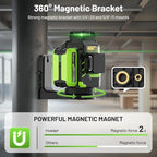 Huepar Laser Level 3x360 Self Leveling with 2 Rechargeable Batteries, 3D 12 Lines High Brightness Green Laser Level for Construction or Home Renovation, LS03CG