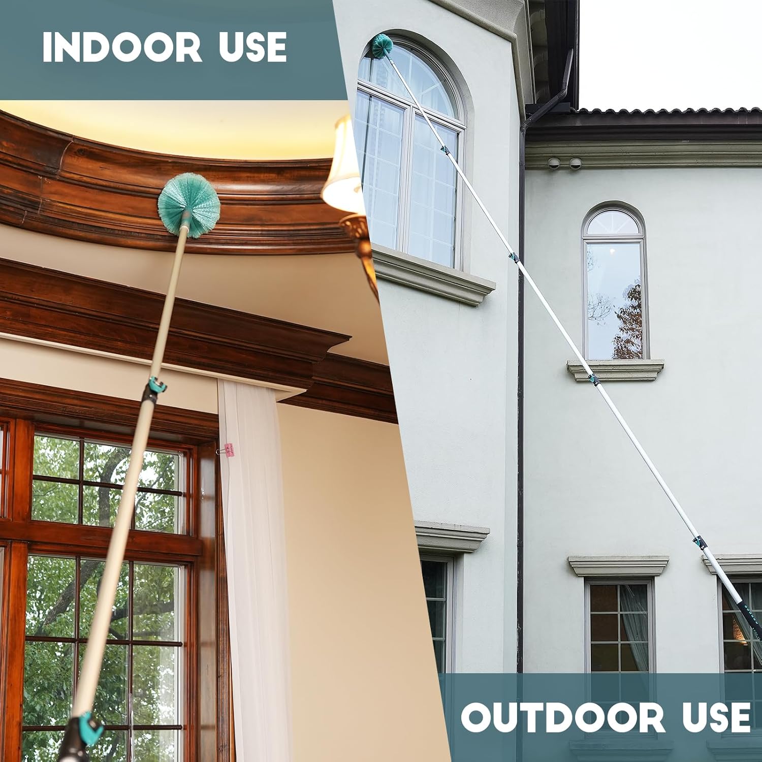 30 Feet High Reach Cobweb Duster with 6-24Ft Extension Pole, Webster Cobweb Duster with 5-Stage Telescopic Aluminum Pole, Spider Web Brush for Outdoor & Indoor Cleaning - Soft Bristles.