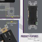 ENERLITES Black Decorator Receptacle with Screwless Wall Plate, Standard Electrical Wall Outlet, 15A 125V, Self-Grounding, 2-Pole, 3-Wire, 5-15R, UL Listed, 61502-TR-BKSID, Tamper Resistant