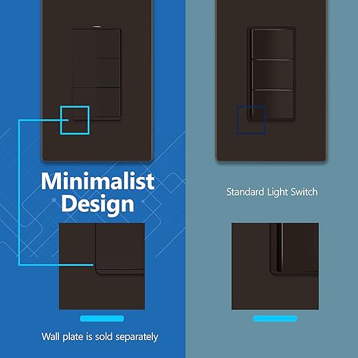 LIDER Minimalist Design Matte Finish Lighted Triple Switch, Combination Frameless Decorator Switch with Locator Light, Ground Terminal, Single Pole, 15A 120-277V, UL Listed, LCS3-1P-BR, Brown