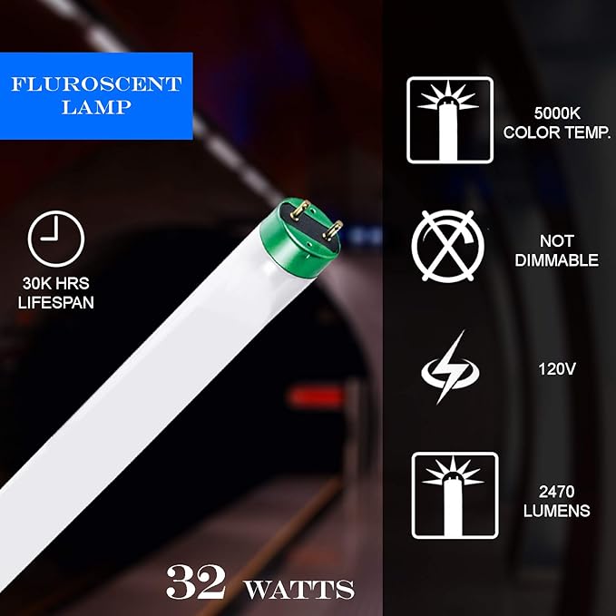 DYSMIO Case of 30 48 inch 32 Watts T8 High CRI Fluorescent Tube Light eco- Friendly Replacement Bulbs with Alto II Technology- 30 Pack, 5000K - Natural Light