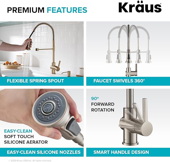 KRAUS Britt Commercial Style Spot Free Antiqued Champagne Bronze Pre-Rinse Kitchen Faucet with Deck Plate and Soap Dispenser, KPF-1690-KSD-53SFACB