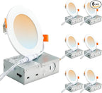 DLLT LED Recessed Lighting 4 Inch: 6 Pack Slim LED Recessed Ceiling Light for Kitchen - 5CCT Dimmable Canless Wafer Downlight for Living Room - 900LM Brightness 9W Can Lights for Bedroom ETL FCC