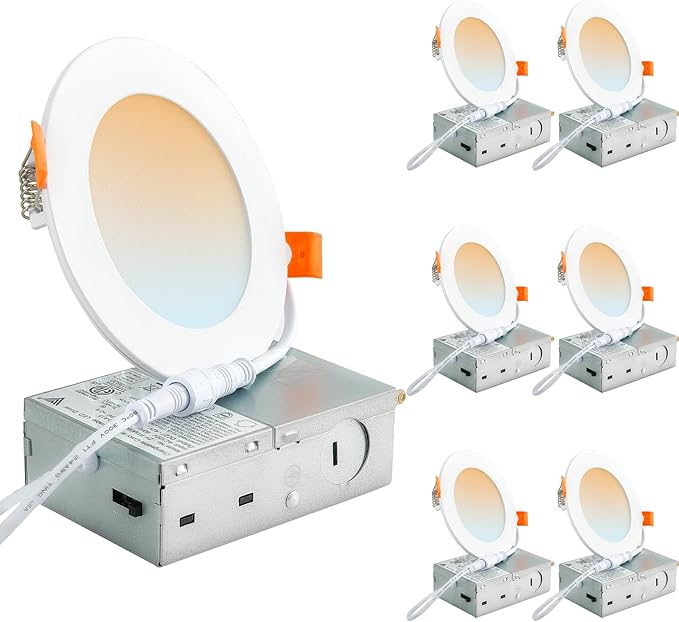 DLLT LED Recessed Ceiling Light: 6 Pack 4 Inch Gold Recessed Lighting