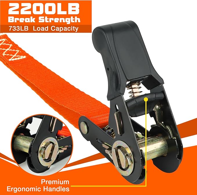 Ratchet Tie Down Straps 4 Pack -15 FT - 2200 LB Heavy Duty Srap for Trucks Cargo Ropes Tie Down Ratchet Rope Set Truck Bed with Safety Lock S Hooks Moving Hold Down-Orange