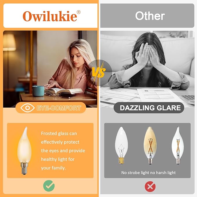 Chandelier Frosted Light Bulbs 4W (40W Equivalent), Candelabra Candle E12 LED Bulb Type B Soft Warm White Color 2700k,Dimmable for Dining Room,Light Fixture,Chandelier,15 Pack