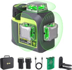 3D-RS12 Laser Level 3x360° Green Beam for Construction and Picture Hanging, Self-Leveling 3D Laser with 2 Rechargeable 11.1V Batteries (24 Hrs), Magnetic Liftable Stand, Type-C Cable