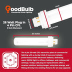 GoodBulb 26 Watt CFL Light Bulbs 4 Pin G24Q-3 Base 3500K Neutral White 26W High Output 1800 Lumens Double Tube Compact Fluorescent Light Bulbs Plug-in 10 Pack