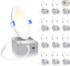 Ensenior 12 Pack 4 Inch LED Recessed Light, Dimmable, 3000K-5000K 3CCT, 750LM High Brightness, 9W 120V, 3 Pin, ERL-9X-ETL, Damp Rated, Ultra-Thin Canless Wafer Ceiling Light - ETL & FCC & IC