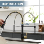 AIMADI Matte Black Kitchen Faucet,Black and Gold Kitchen Faucet with Pull Down Sprayer Commercial Single Handle Spring Sink Faucets Suitable for Farmhouses,Camper Laundry Rv Bar