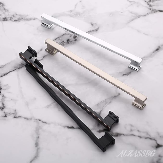 Alzassbg 5 Pack Matt Black Cabinet Pulls, 10 Inch(254mm) Hole Centers Kitchen Cabinet Handles for Cabinets and Drawers AL3061MB