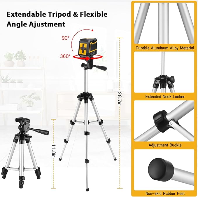 Laser-Level-with-Tripod, Green Cross Line Laser with Tripod Self-Leveling, Lazer Leveler Tool for Picture Hanging Construction Floor Tile Wall Home Renovation, Indoor Project, Battery Included
