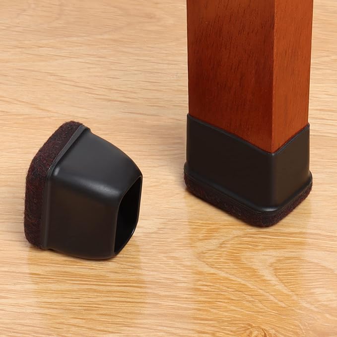 Ezprotekt 8 Pcs Rectangle Black Silicone Chair Leg Floor Protectors with Felt, Rectangle Chair Leg Caps, Furniture Leg Covers Cups for Chair Table Desk (Fit L :1.3-1.7", W: 0.9-1.2")