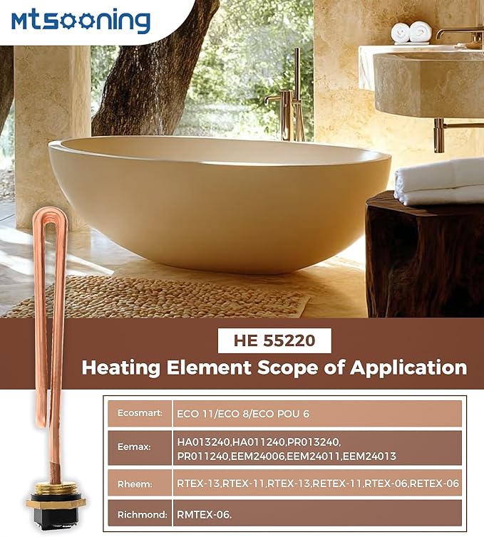 Mtsooning HE 55220 Water Heater Element Replacement for Eco Smart ECO POU 6,ECO 8, ECO 11,Rheem,Eemax,Richmond Electric Tankless Water Heater, 5.5KW 220V/ 6KW 240V 2PCS