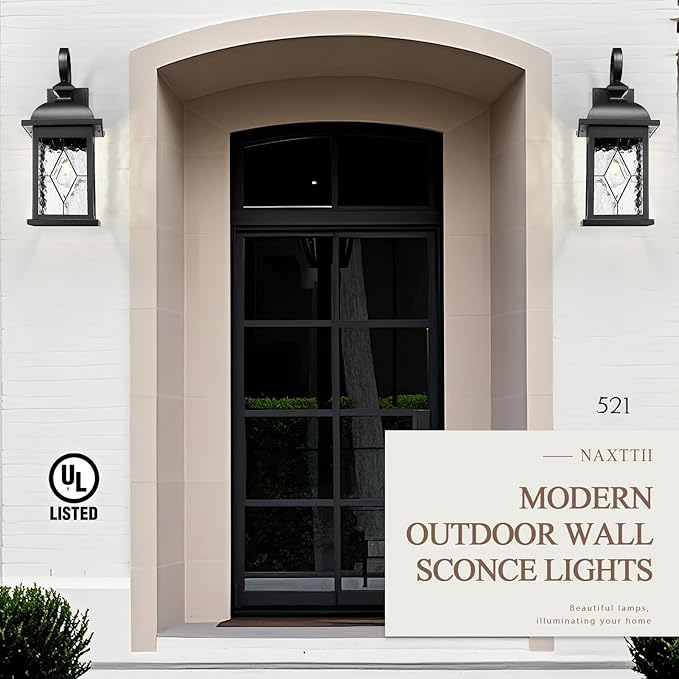 Porch Lights Outdoor 21 Inch Large Outdoor Wall Lights with Clear Water Ripple Glass Aluminum Waterproof and E26 Socket