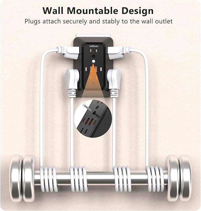 Surge Protector Outlet Extender, 6 Outlet Extender with 4 USB Charging Ports (2 USB C), 3 Sided Multi Plug Wall Adapter for Home, Office, Travel-2 Pack,Black