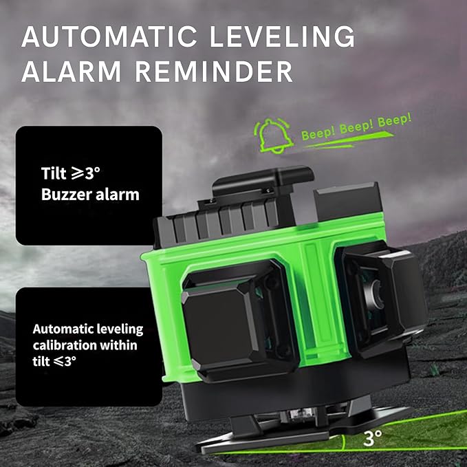 Laser Level, Laser Level 360 Self Leveling, 3x360° Green Cross Line for Construction and Picture Hanging, 3D 12 Lines Laser Level Self Leveling Tool with Rechargeable Battery
