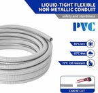(1/2" Dia * 50 Feet) Yariwiz Flexible Electrical Conduit Liquid Tight PVC Conduit Kit with 5 PCS Coupling, 3 PCS Elbow and 10 PCS Strap, Sealtight Seal Flex Liquidtight Wire Outdoor Non Metallic Grey