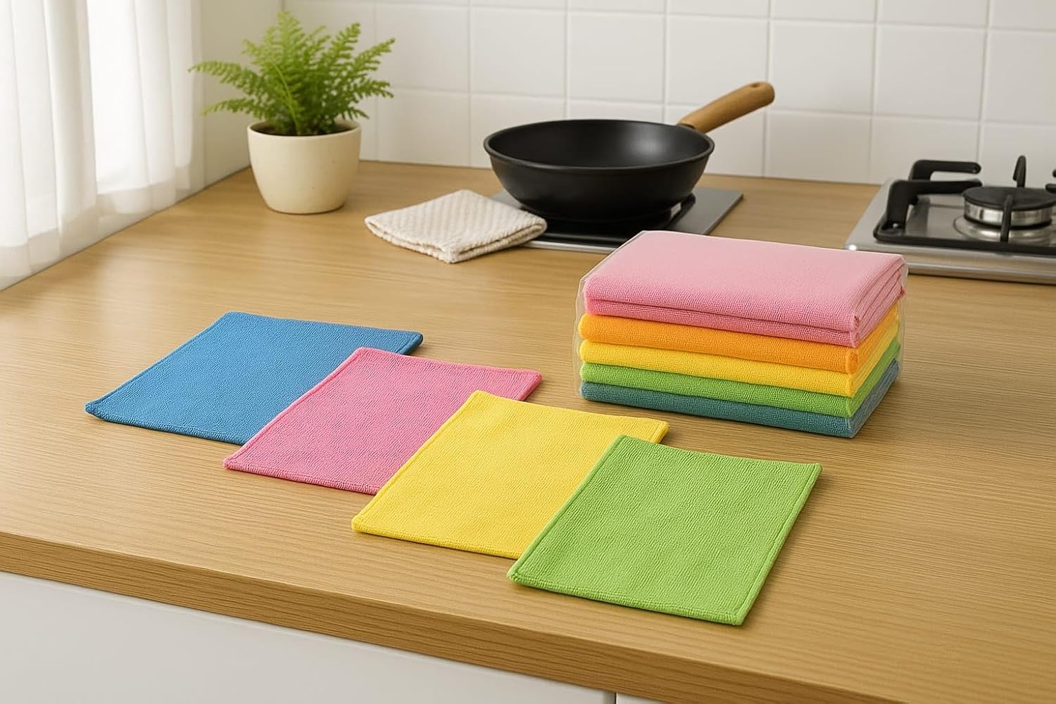 Microfiber Cleaning Cloths, 12 Pack, 6 Mixed Colors, 11.8 x 15.7 inches