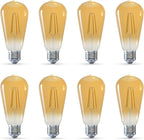 Jensense Edison LED Light Bulbs E26 Bulb 60 watt Equivalent Dimmable Light Bulbs 2300K Warm White (Amber Glass) Vintage 7W Edison Bulbs 110V 120V 800 Lumen CRI90, 8 Pack