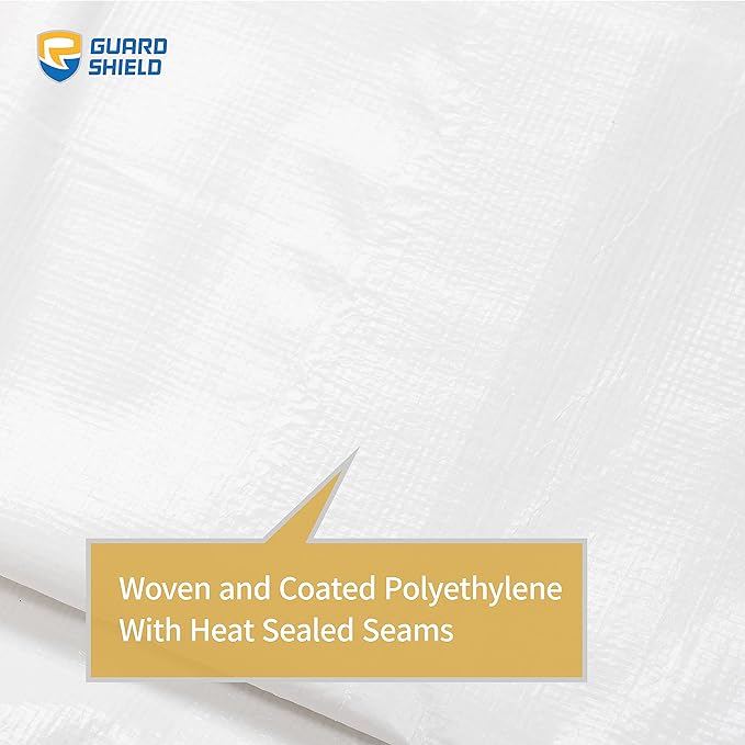 GUARD SHIELD Heavy Duty Tarp 30x30 Feet White Multi Purpose Thick Waterproof Poly Tarp Cover 10mil