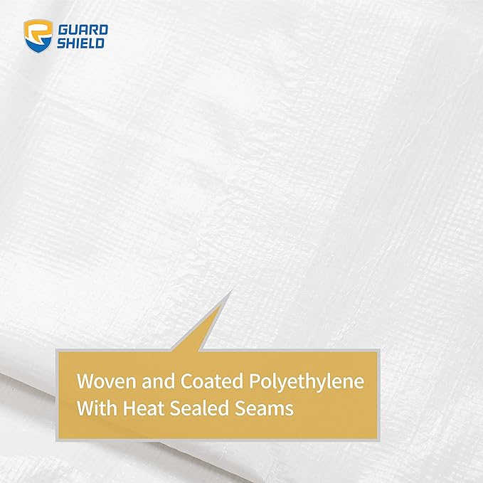 GUARD SHIELD Heavy Duty Tarp 20x40 Feet White Multi Purpose Thick Waterproof Poly Tarp Cover 10mil