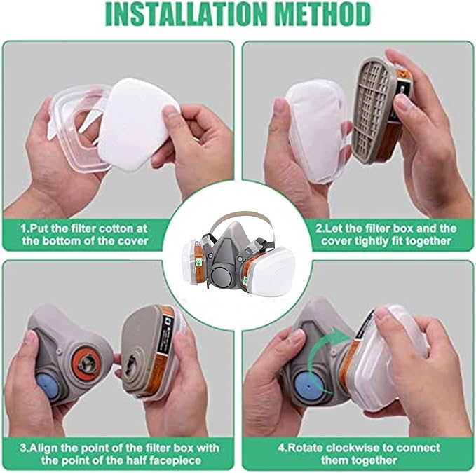 Reusable Respirators Half Facepiece Cover - ANUNU Paint Respirator with Filters Against Dust Organic Vapors Gas Sawdust For Paint Epoxy Resin Welding Chemical Woodworking