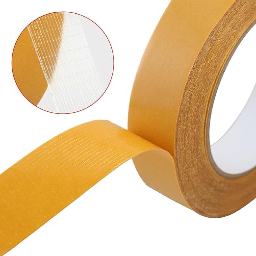 QDiShi Double Sided Heavy Duty Mounting Tape, Universal High Tack Strong Wall Adhesive with Fiberglass Mesh, Multipurpose Tape, High Stickiness Strong Thin Fabric Carpet Tape (1in x 33ft)