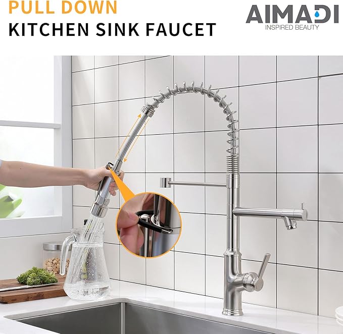Commercial Kitchen Faucet AIMADI,Kitchen Faucets with Pull Down Sprayer Brushed Nickel Stainless Steel Kitchen Sink Faucets
