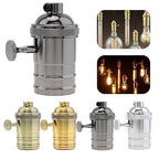 RTNLIT Black Lamp Socket, Vintage Edison E26/E27 Bulb Light Socket with On/Off Knob Switch