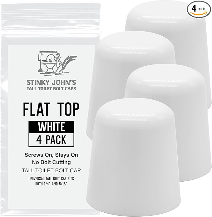 Stinky John's Tall Toilet Bolt Caps: Don't Cut Those Bolts! 100% Made in USA! (Universal Fit, 4 Pack)
