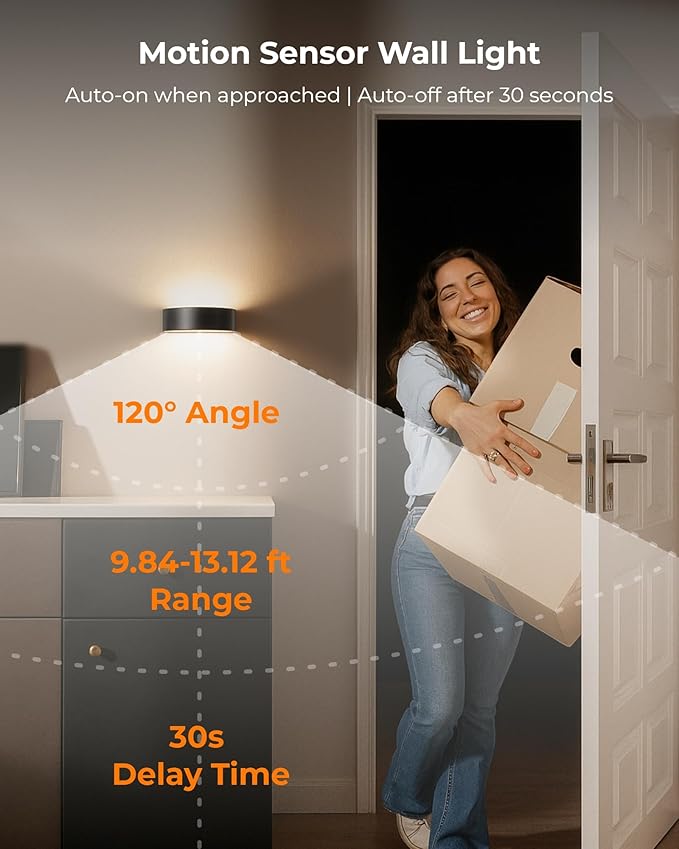 Motion Sensor Night Light, Rechargeable 5000mAh Battery Wall Sconce with Remote, 18 Colors, Dimmable, Timer, for Bedroom, Hallway, Stairs, Bathroom, Living Room (2-Pack, Black)