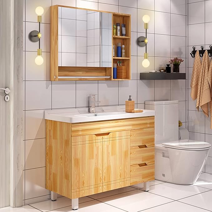 2 Lights Bathroom Wall Sconce Vanity Modern Industrial Wall Lamp Pole Wall Mount Lighting Fixture（Gold/Black Color）