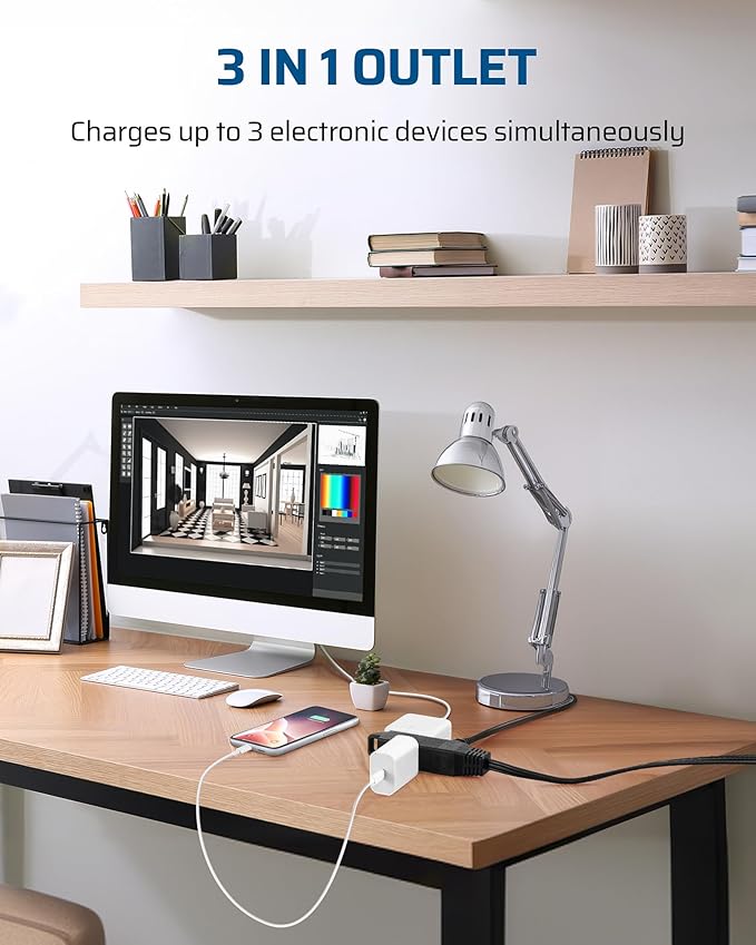 DEWENWILS 15FT Flat Plug Extension Cord, 3 Prong Ultra Thin Power Strip, 13A/125V/1625W, 16/3 Awg Grounded Flat Power Cable for Indoor Narrow Space, SPT-3 Cord, ETL Listed, Black